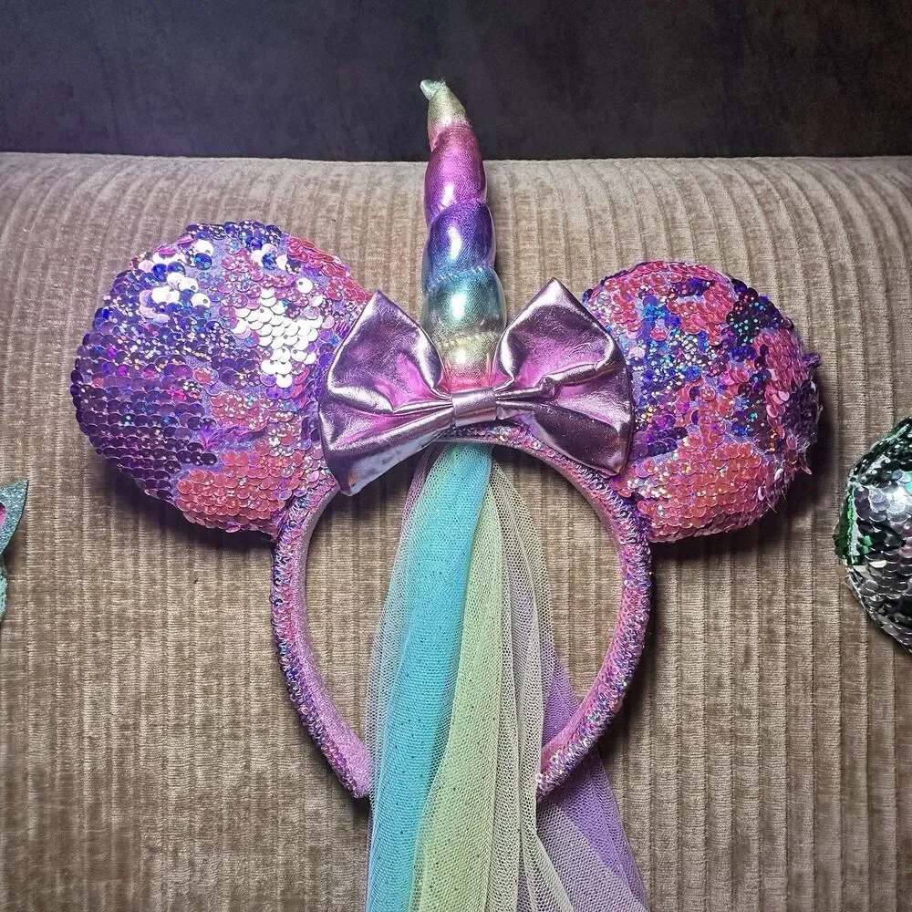 Disney Mouse Ears Headband Bundle Lot of 6 Unicorn Yoda Crown Pink Purple EUC